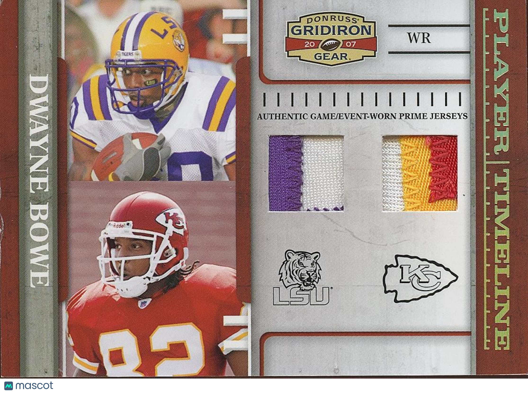 Dwayne Bowe 2007 Gridiron Gear Game Worn Patch RC LSU Tigers Chiefs 11/50
