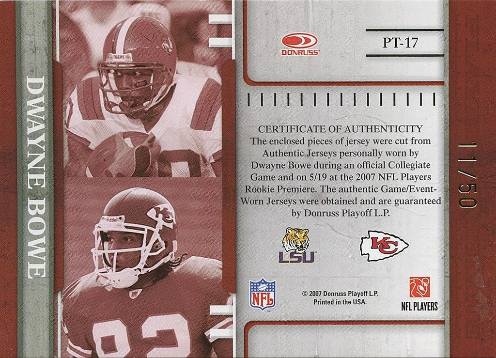 Dwayne Bowe 2007 Gridiron Gear Game Worn Patch RC LSU Tigers Chiefs 11/50