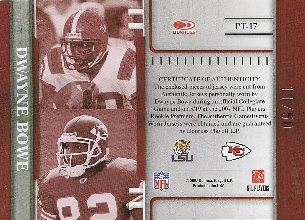 Dwayne Bowe 2007 Gridiron Gear Game Worn Patch RC LSU Tigers Chiefs 11/50