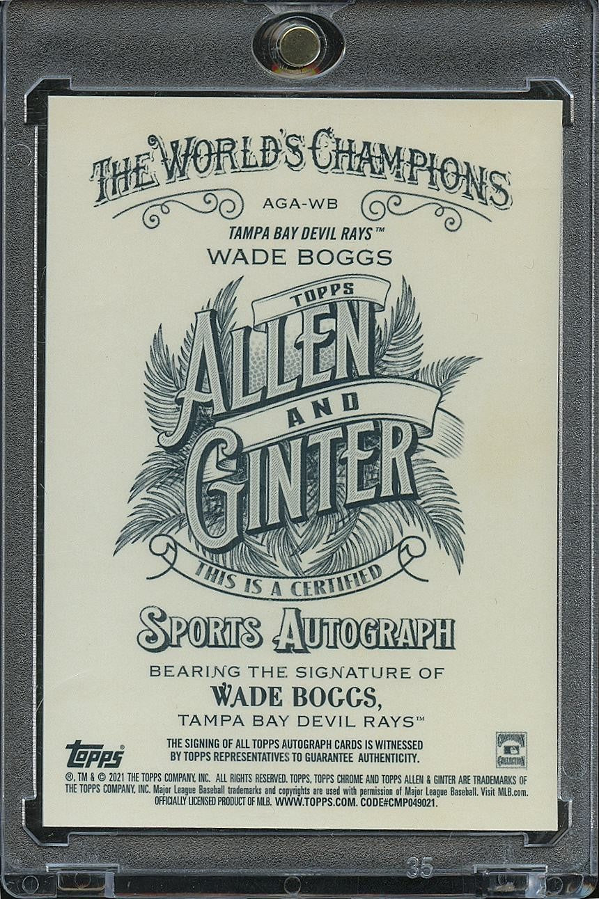 Wade Boggs 2021 Topps Allen & Ginter Orange Auto Autograph 2/25 Tampa Bay Rays