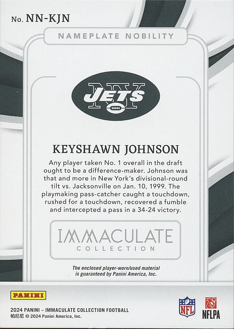 Keyshawn Johnson 2024 Immaculate Nameplate "N" Patch New York Jets 7/7