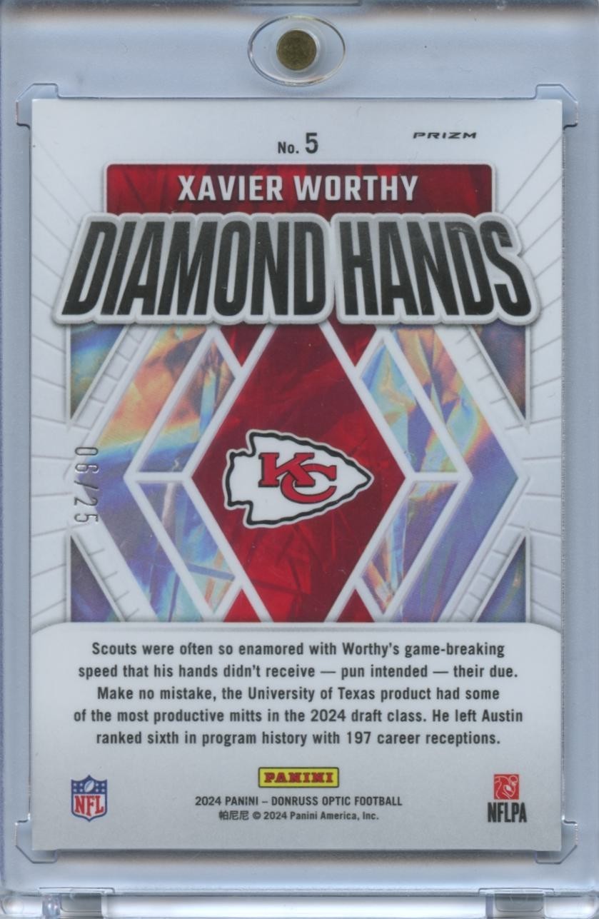 Xavier Worthy 2025 Optic Diamond Hands Purple Stars SSP Rookie RC KC Chiefs 6/25