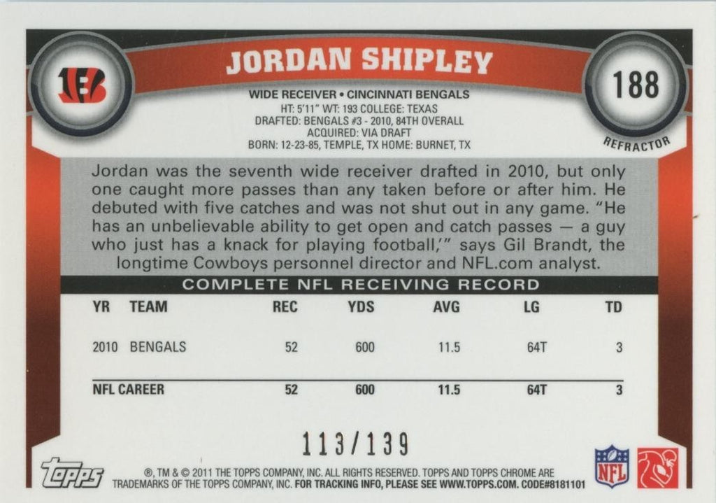 Jordan Shipley 2011 Topps Chrome Crystal Atomic Refractor Bengals /139