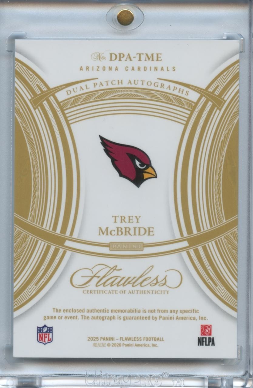 Trey Mcbride 2025 Flawless Auto Autograph Patch Arizona Cardinals 2/20