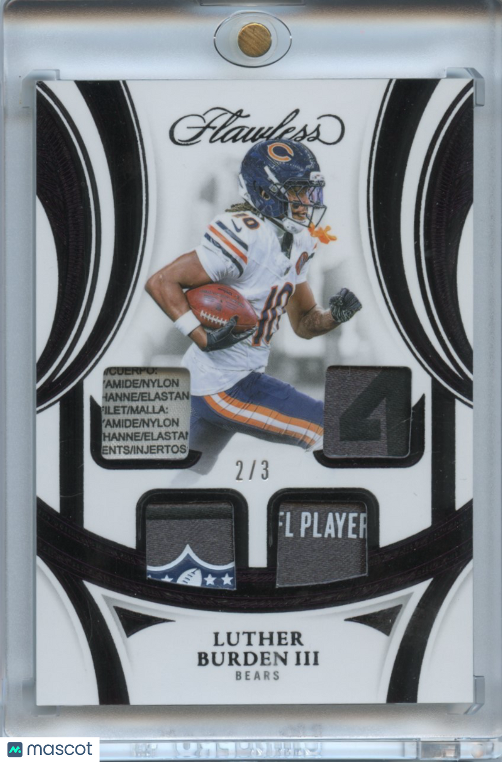Luther Burden III 2025 Flawless NFL Shield Laundry Tag Patch RC Bears 2/3