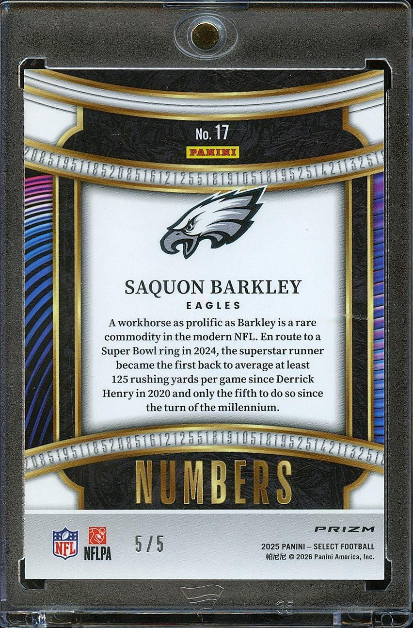 Saquon Barkley 2025 Select Numbers Green Prizm SSP Philadelphia Eagles 5/5