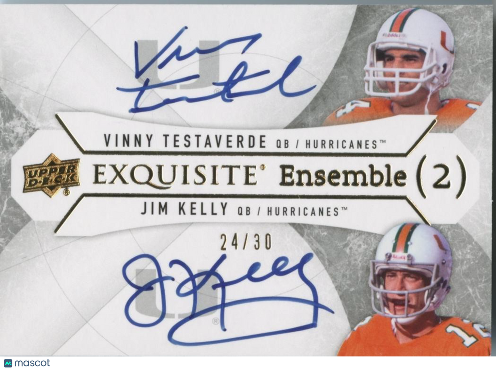 Vinny Testaverde / Jim Kelly 2012 Upper Deck Exquisite Autograph Miami 24/30