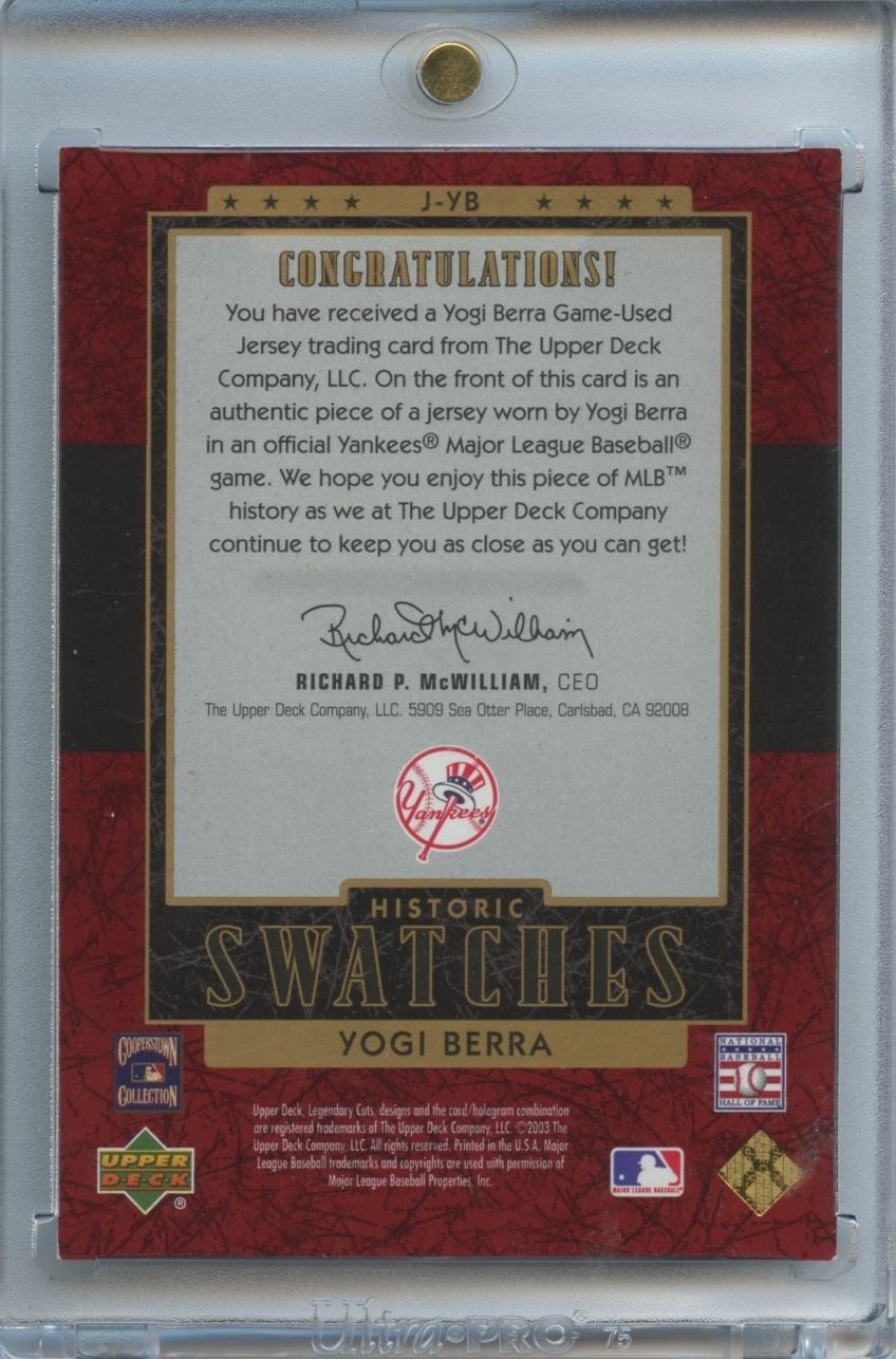 Yogi Berra 2003 SP Legendary Game Worn Patch New York Yankees 116/300