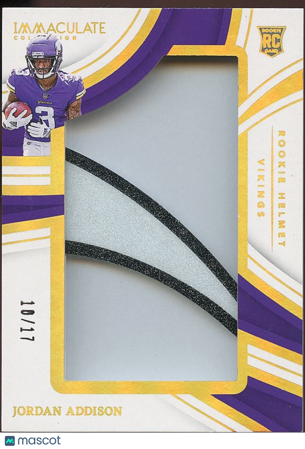 Jordan Addison 2023 Immaculate Helmet Sticker RC Rookie Patch Vikings 10/17