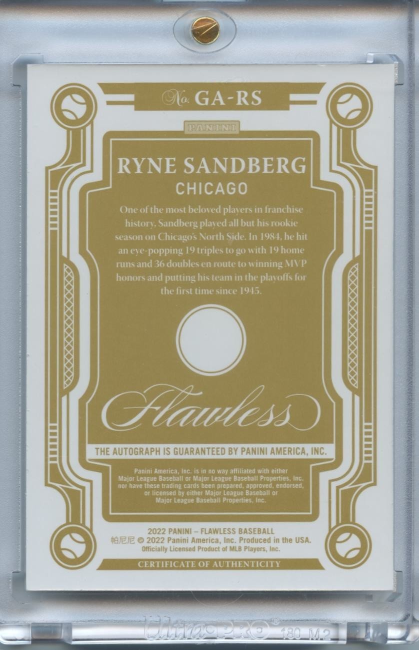 Ryne Sandberg 2022 Flawless on card Auto Autograph Chicago Cubs 11/15