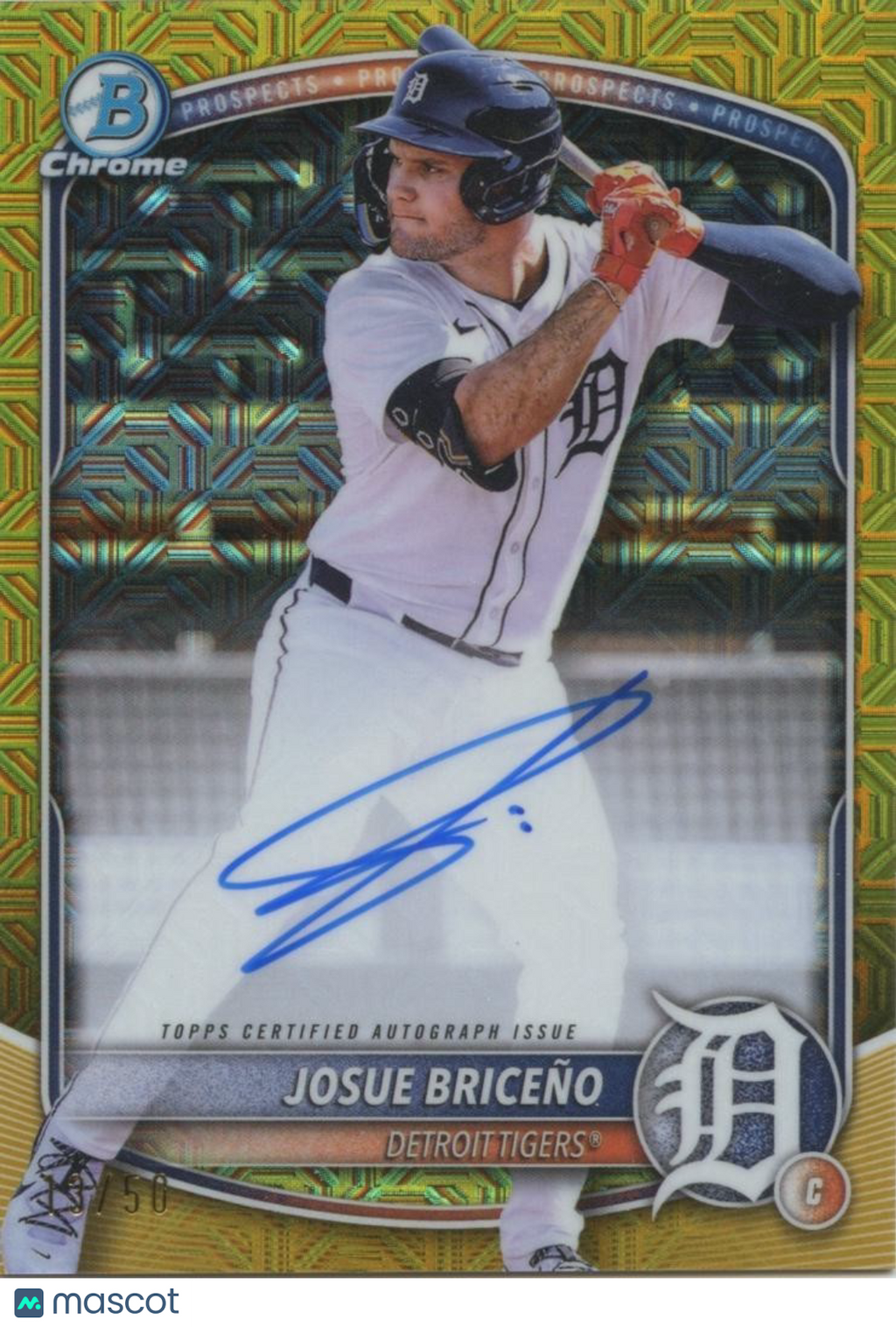 Josue Briceno 2025 Bowman Chrome 1st GOLD Mega Box Auto Autograph Tigers 13/50