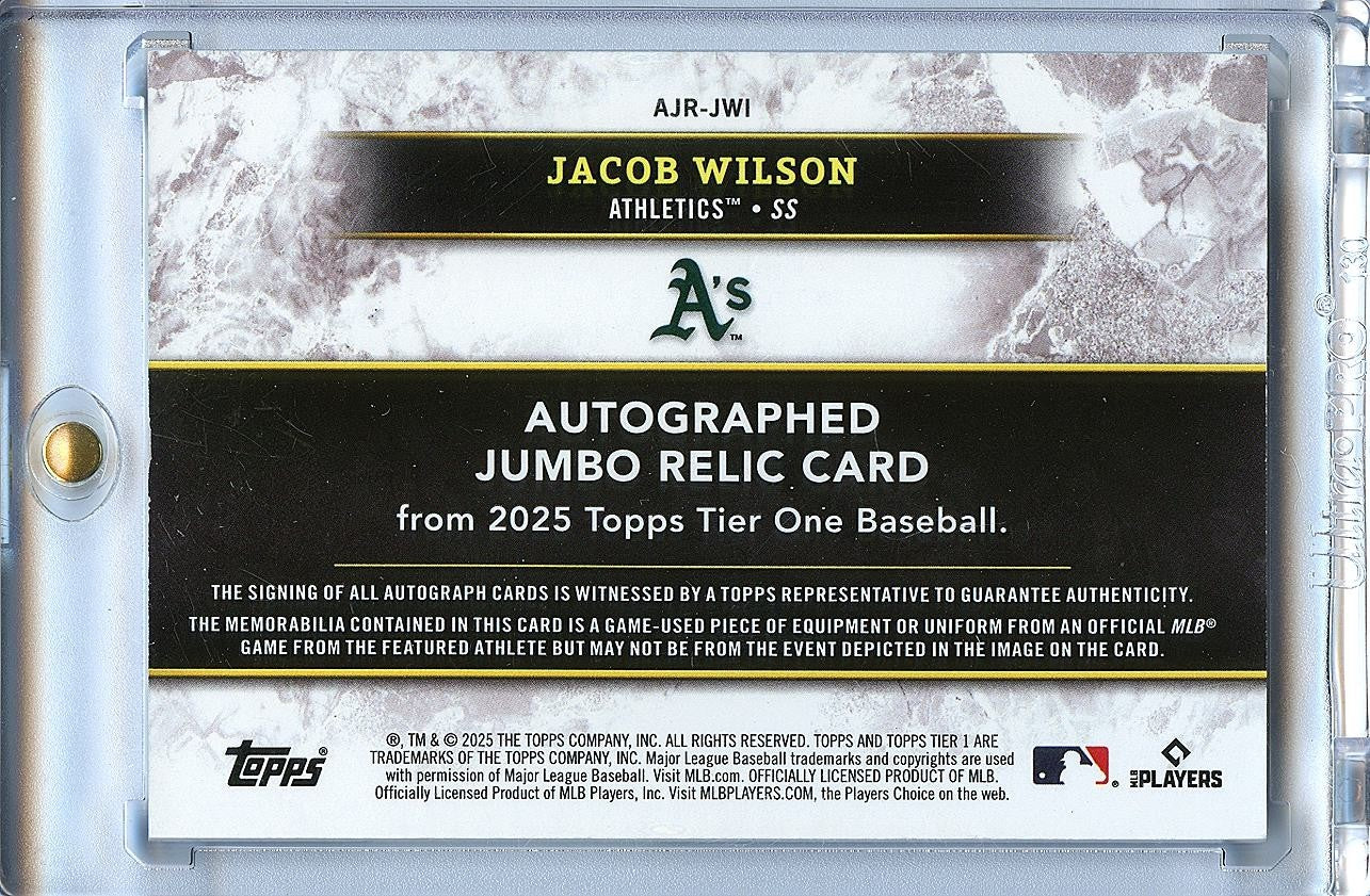 Jacob Wilson 2025 Tier One Auto Autograph Patch Rookie RC Athletics 65/99