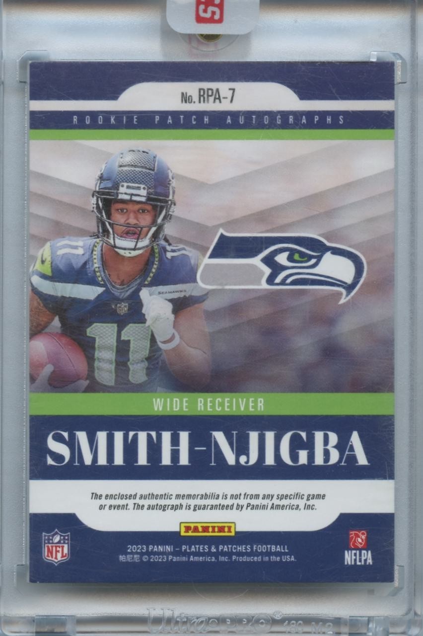 Jaxon Smith-Njigba 2023 Plates & Patches Autograph LOGO Patch RC Seahawks 1/10