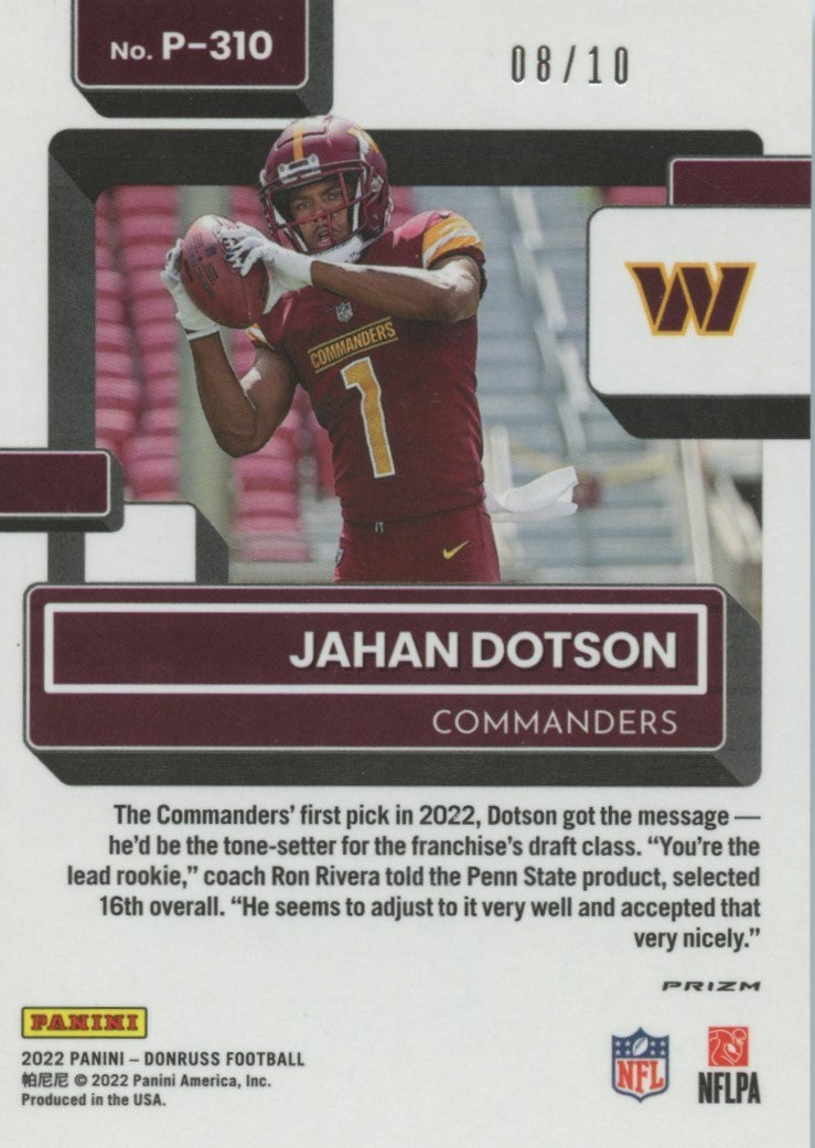 Jahan Dotson 2022 Optic Rated Rookie GOLD Ice Prizm SSP RC Commanders 8/10