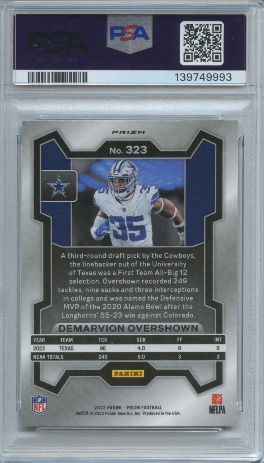 Demarvion Overshown 2023 Prizm Snakeskin SSP Rookie RC Dallas Cowboys PSA 9