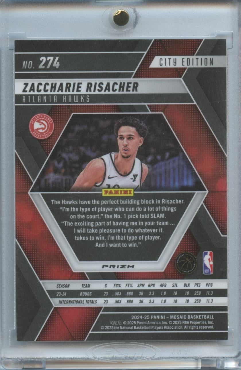 Zaccharie Risacher 2024-25 Mosaic Genesis Rookie RC SSP Atlanta Hawks #274