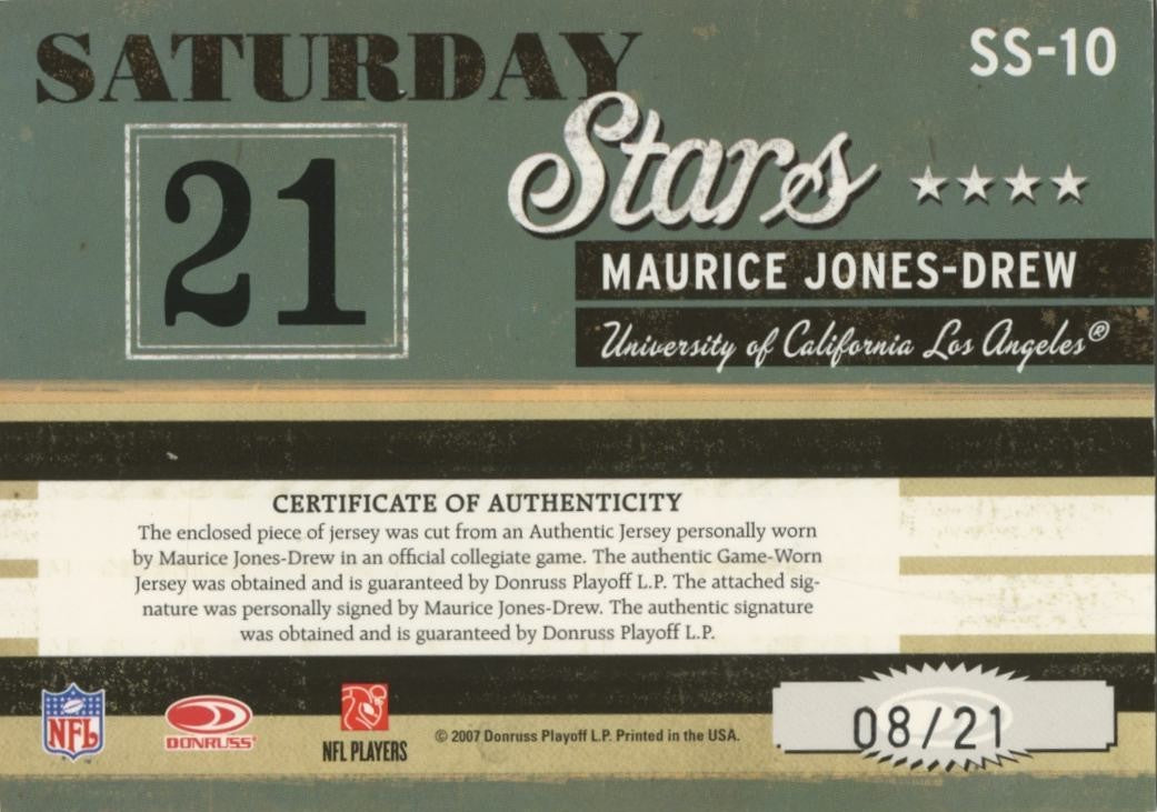 Maurice Jones-Drew  2006 Classics Auto Autograph Game Worn Patch RC UCLA 8/21