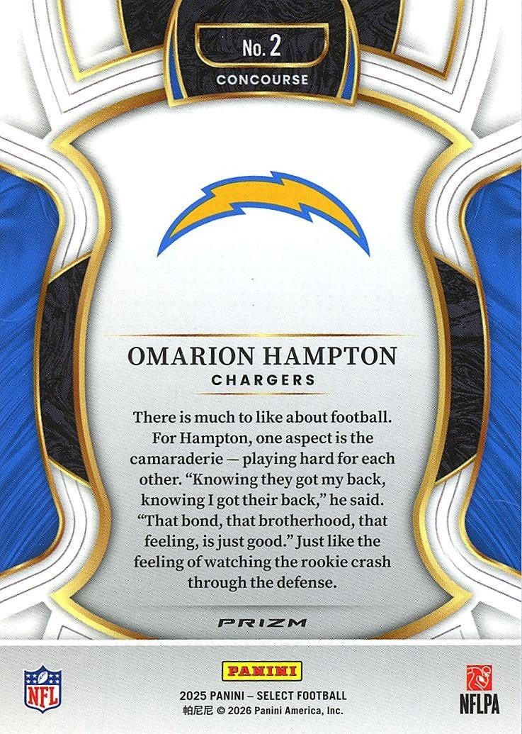 Omarion Hampton 2025 Select ZEBRA Prizm SSP Rookie RC Los Angeles Chargers