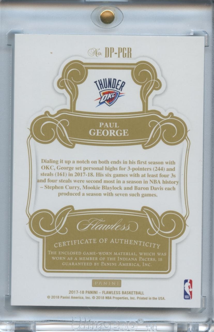 Paul George 2017-18 Flawless Game Worn Patch Indiana Pacers OKC Thunder 7/25