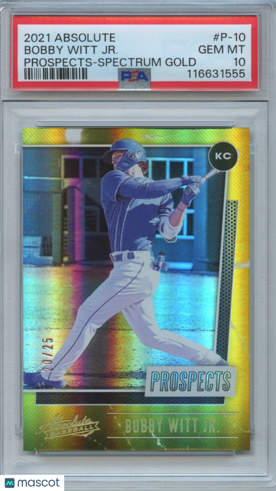 Bobby Witt Jr. 2021 Absolute GOLD Spectrum Rookie RC 20/25 KC Royals PSA 10