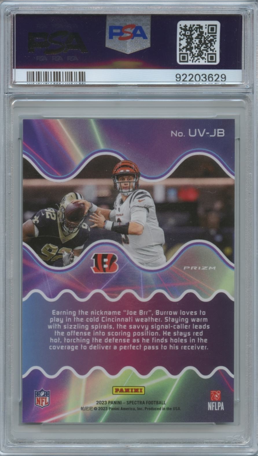 Joe Burrow 2023 Spectra Ultraviolet SSP CASE HIT Cincinnati Bengals PSA 10