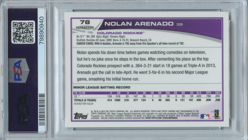 Nolan Arenado 2013 Topps Chrome Refractor Rookie RC Rockies PSA 10
