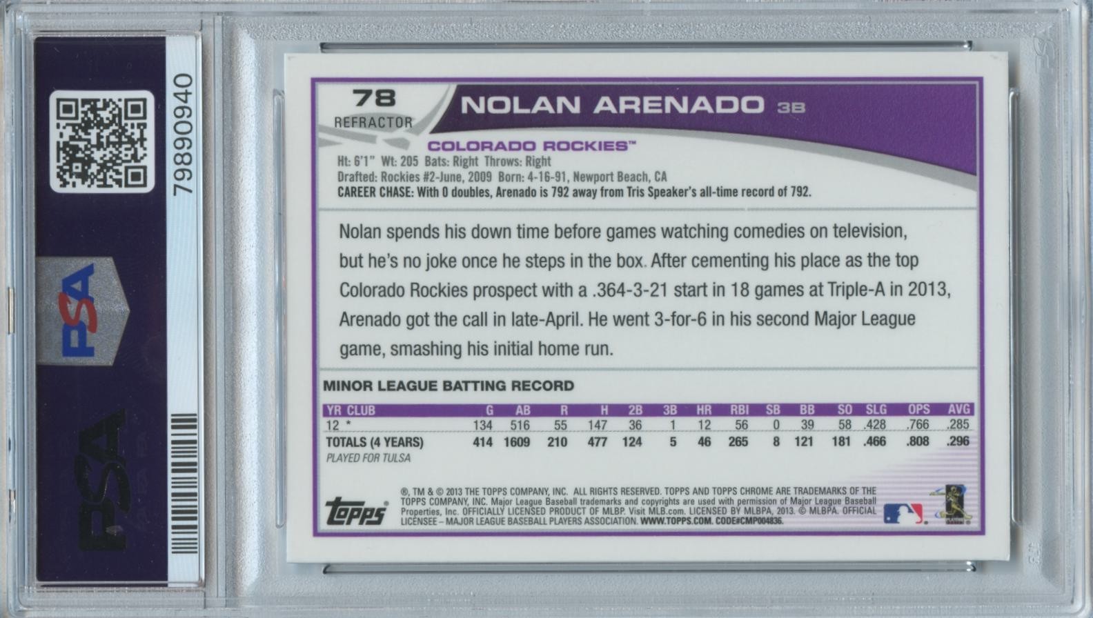 Nolan Arenado 2013 Topps Chrome Refractor Rookie RC Rockies PSA 10