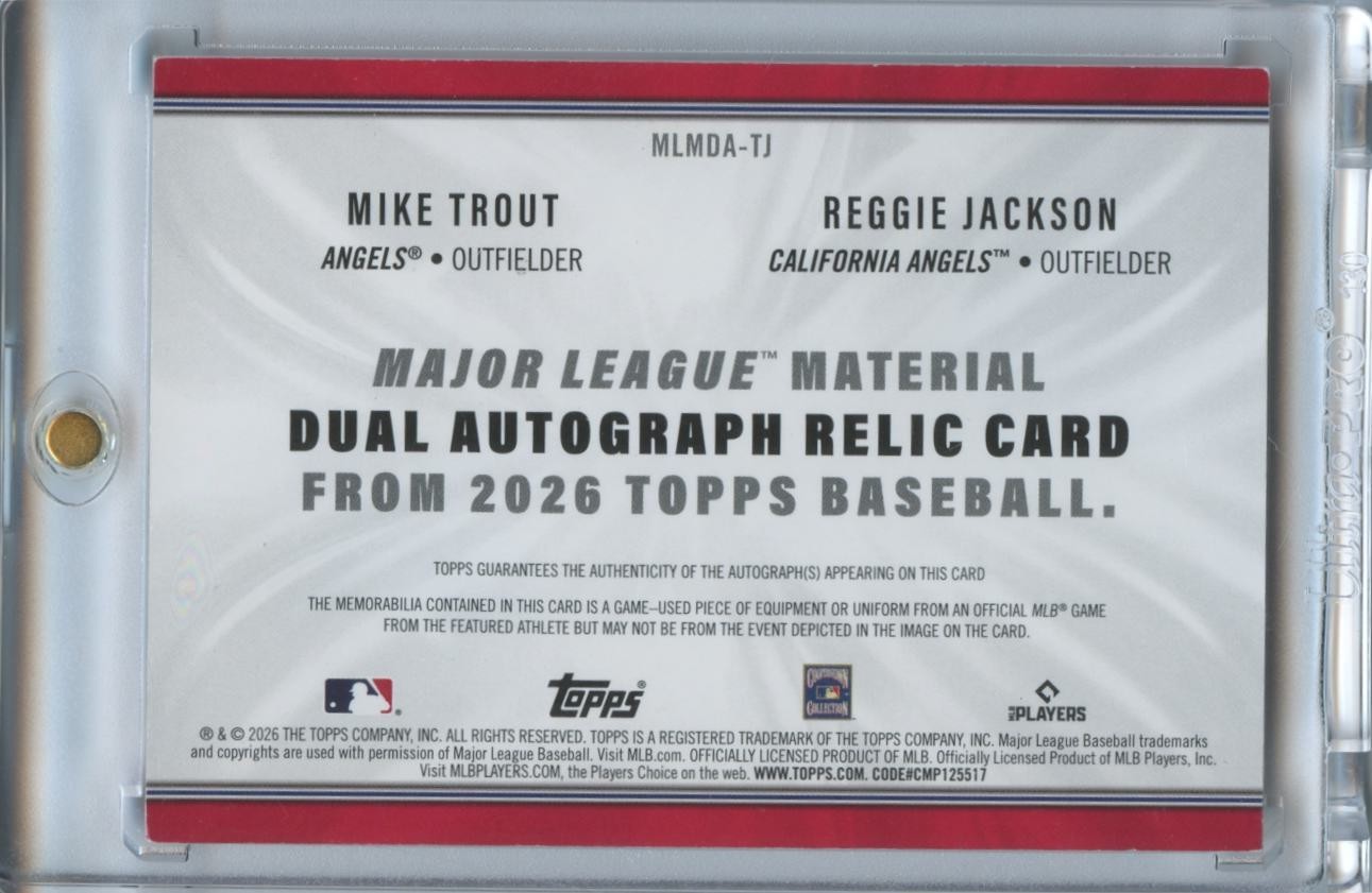 Mike Trout / Reffie Jackson 2026 Topps Auto Autograph GW Patch Angels 18/25