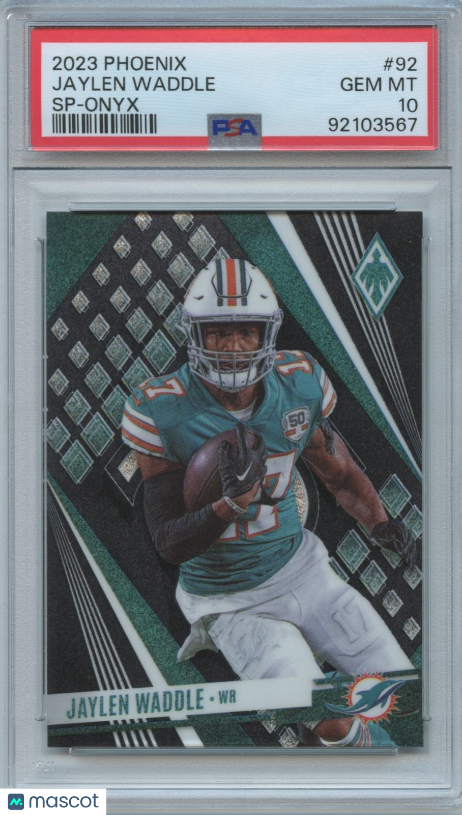 Jaylen Waddle 2023 Phoenix Onyx SP Shortprint 2/5 Miami Dolphins PSA 10