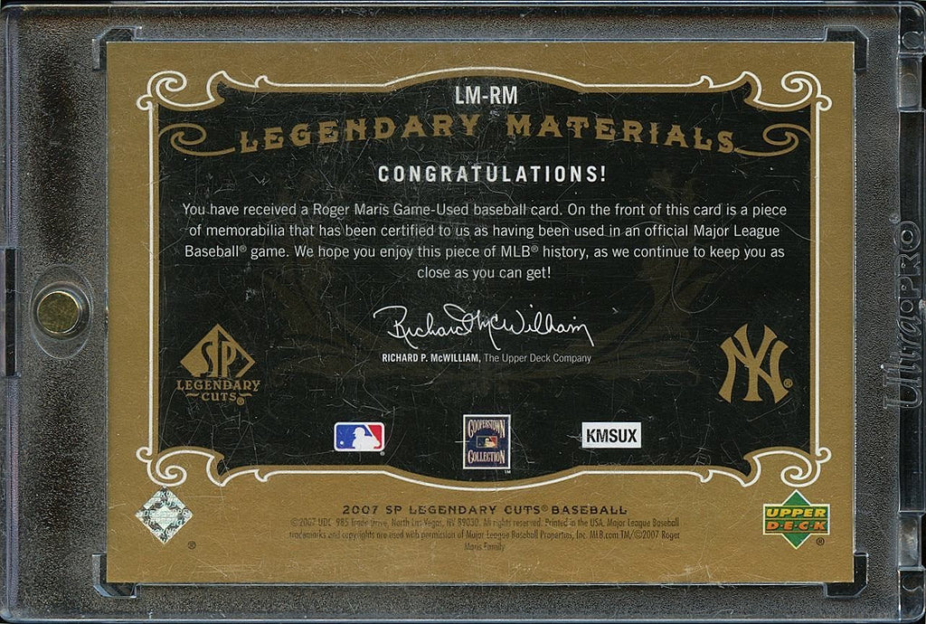 Roger Maris 2007 SP Legendary Game Worn Jersey Patch New York Yankees 164/199
