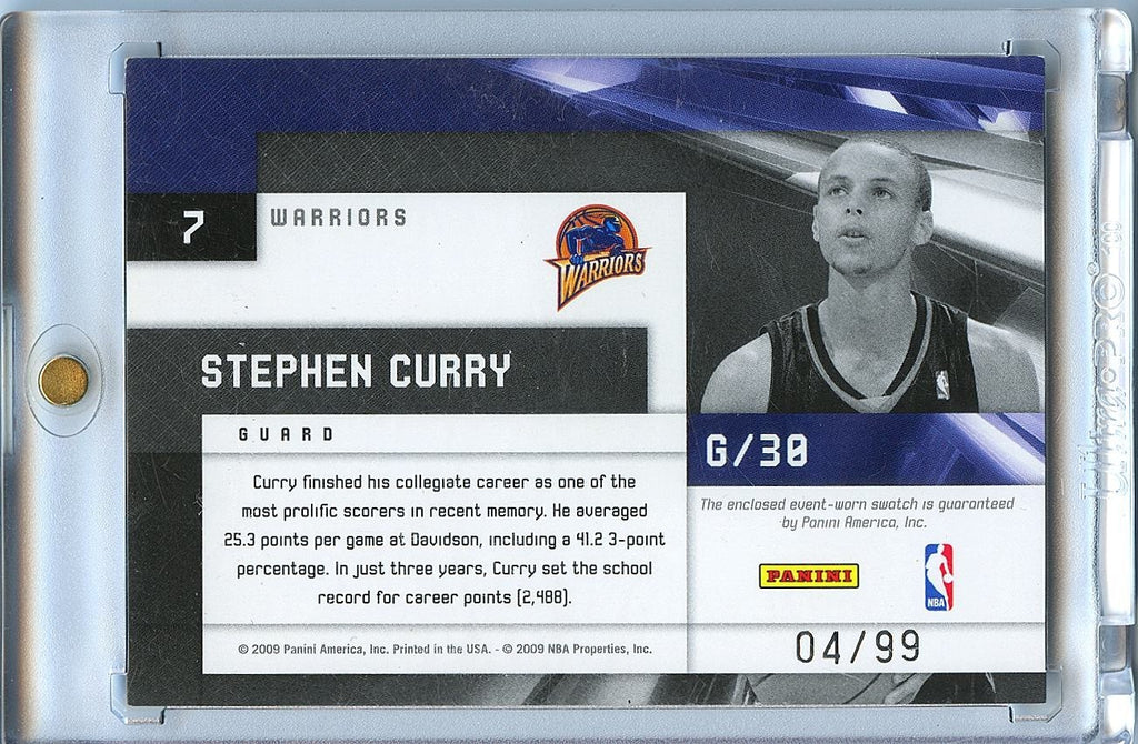 Stephen Curry 2009-10 Limited Jersey Patch Rookie RC Golden State Warriors 4/99