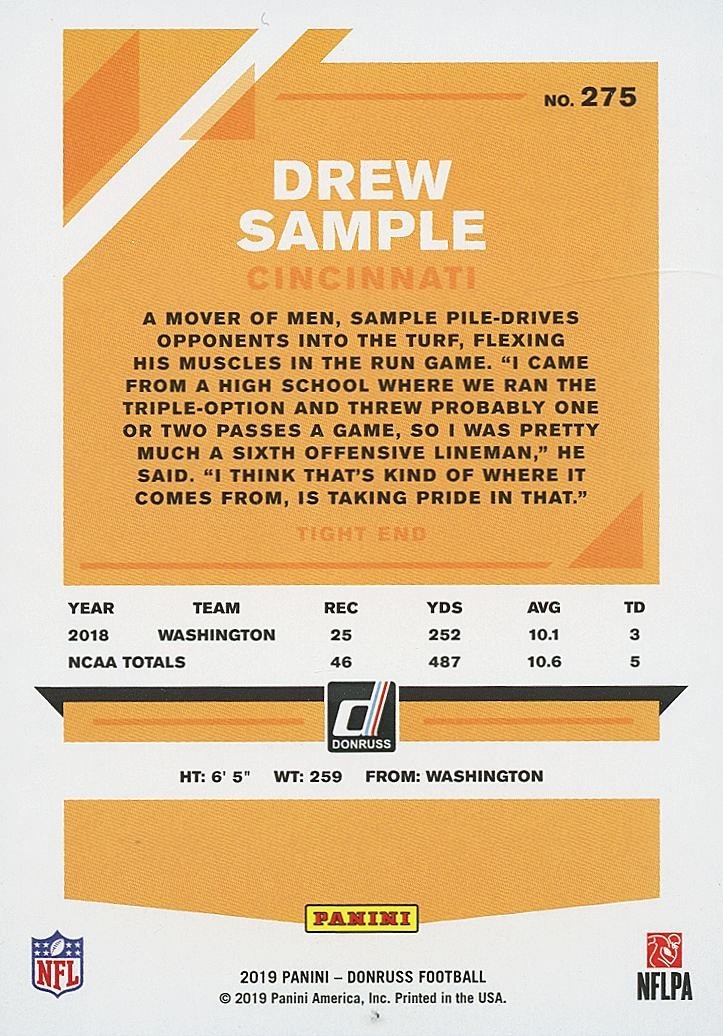 Drew Sample 2019 Donruss BLACK Press Proof Rookie RC SSP Bengals 4/10