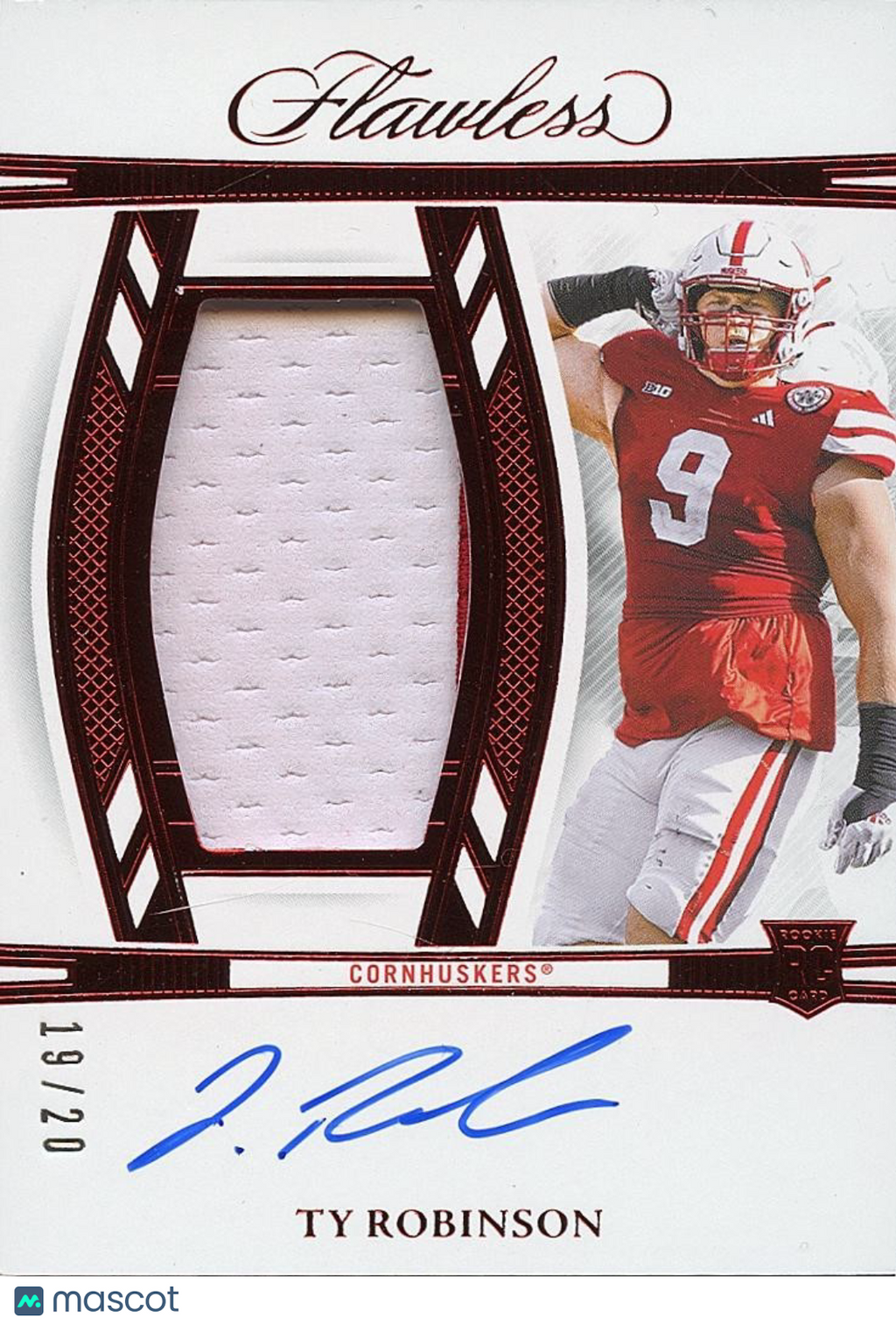 Ty Robinson 2025 Flawless RED Auto Autogrpah Patch RC Rookie Nebraska 19/20