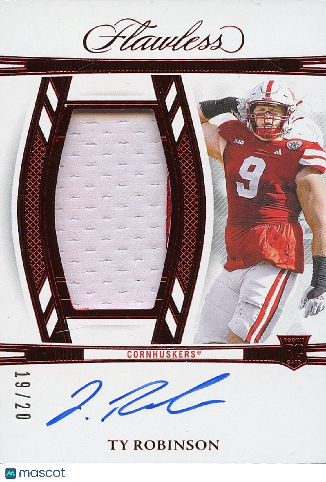 Ty Robinson 2025 Flawless RED Auto Autogrpah Patch RC Rookie Nebraska 19/20