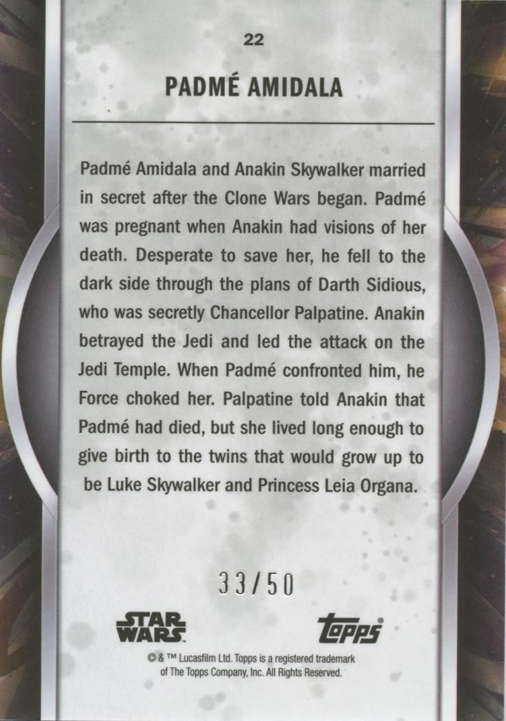 Padme Amidala 2022 Topps Star Wars Masterwork Purple 33/50 #22