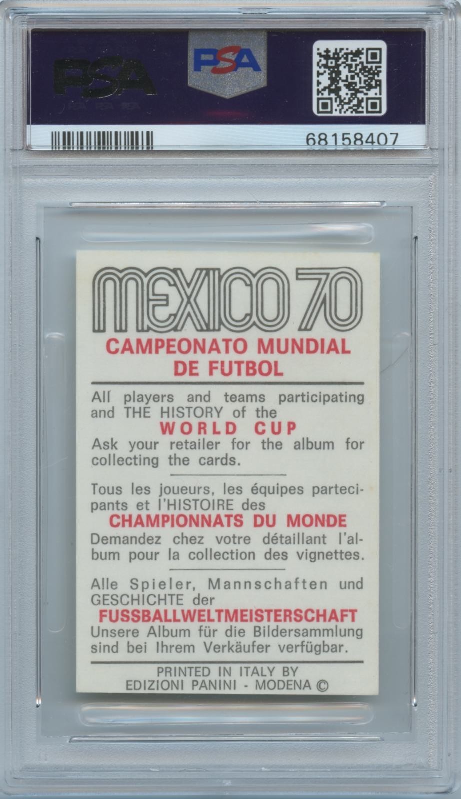 Giora Spiegel 1970 Panini World Cup Sticker Mexico Multi Language Israel PSA 6