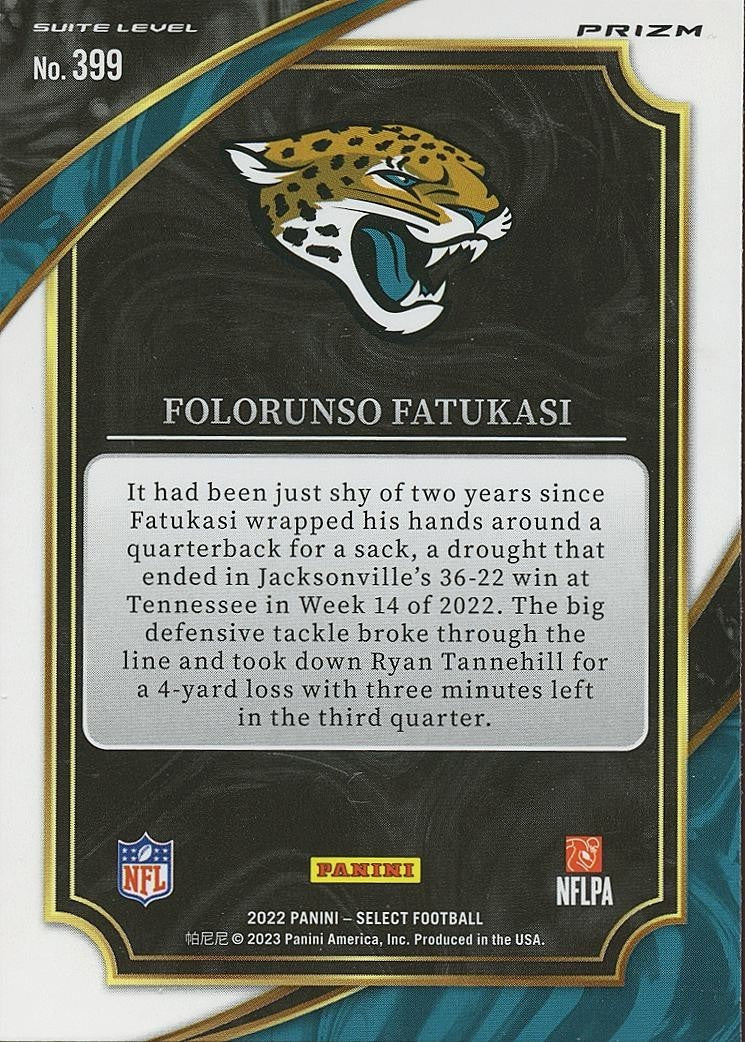 Folorunso Fatukasi 2022 Select Zebra Prizm SSP CASE HIT RC Jacksonville Jaguars