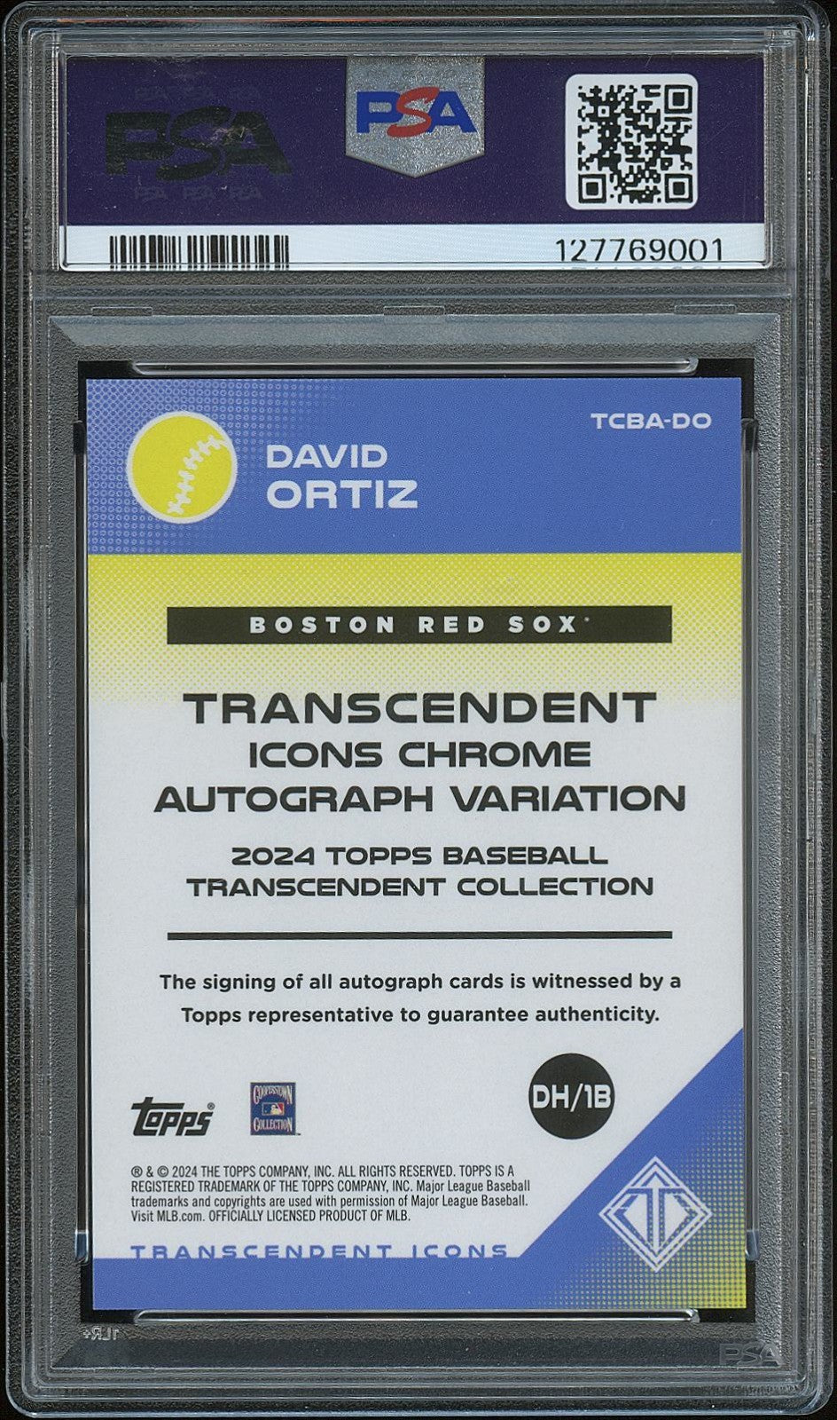 David Ortiz 2024 Transcendent Auto Autograph Boston Red Sox 17/25 PSA 10