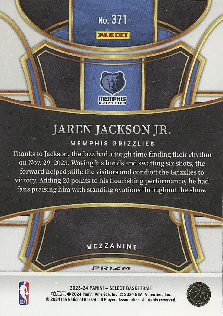 Jaren Jackson Jr. 2023-24 Select ZEBRA Prizm SSP SHORTPRINT Memphis Grizzlies