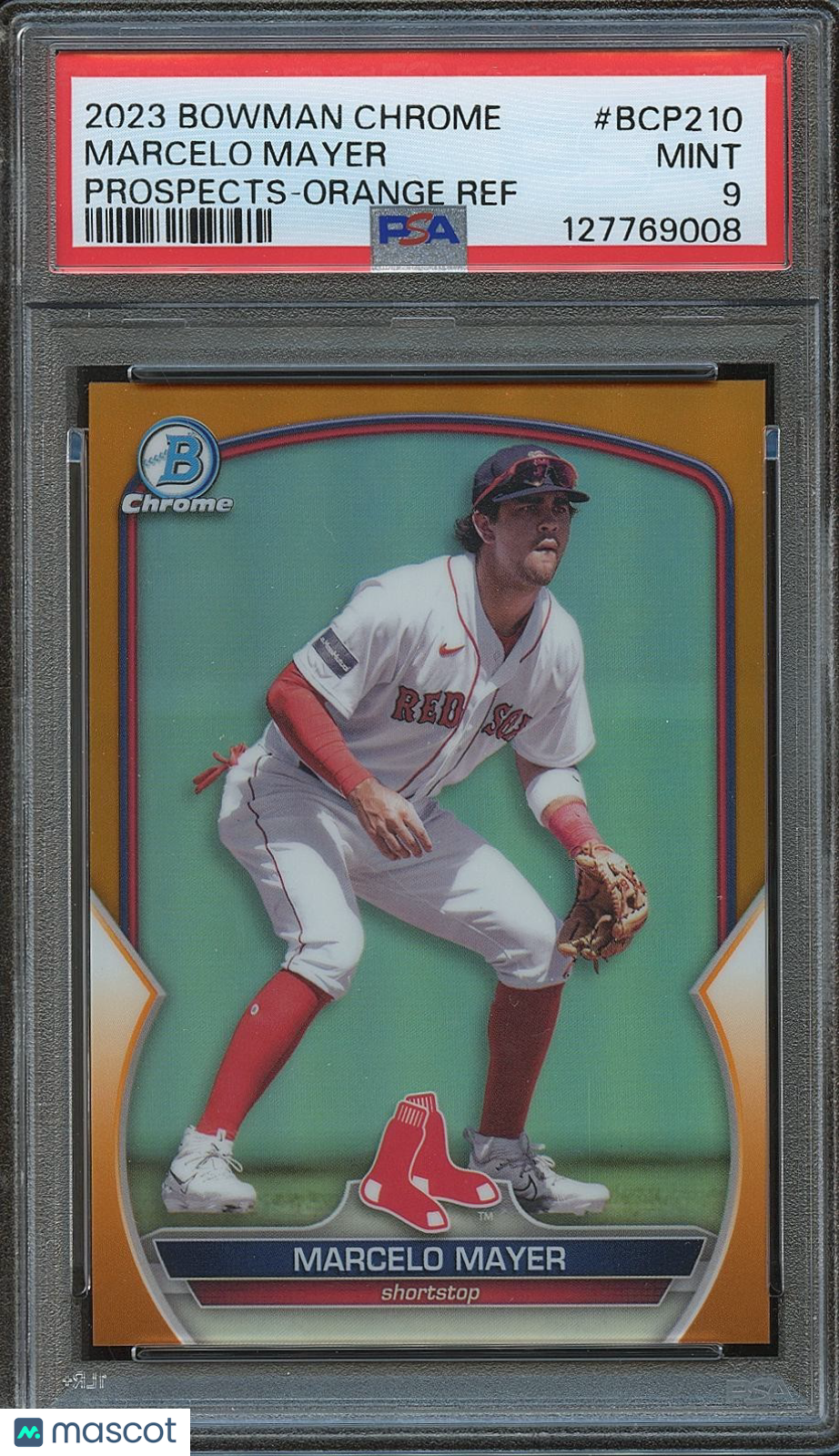 Marcelo Mayer 2023 Bowman Chrome Orange Refractor RC Rookie Red Sox 6/25 PSA 9