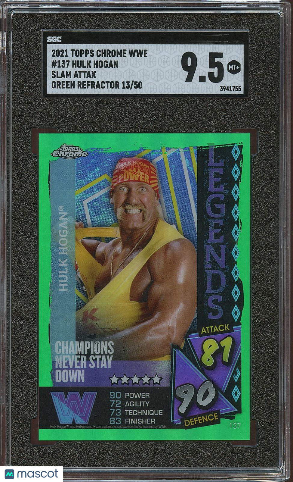 Hulk Hogan 2021 Topps Chrome Attax Green Refractor WWE Wrestling 13/50 SGC 9.5