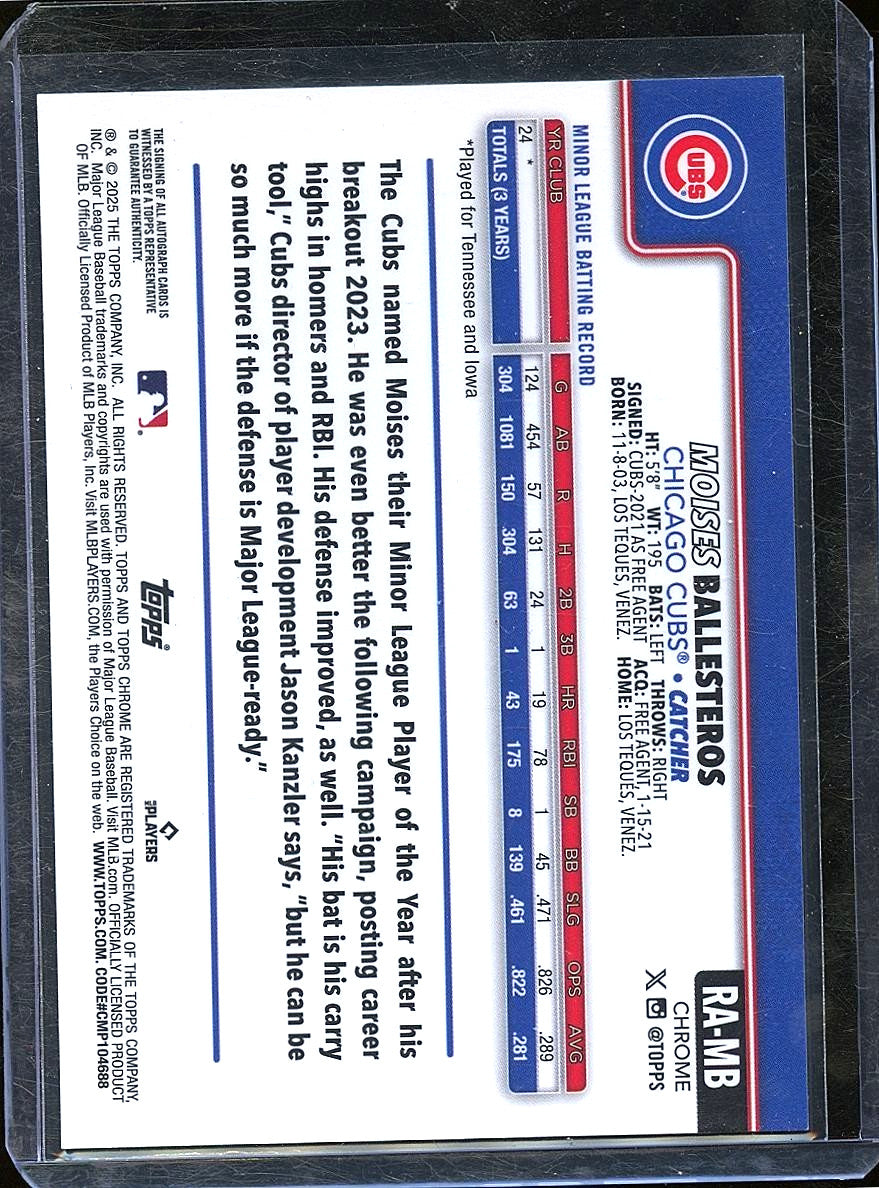 Moises Ballesteros 2025 Topps Chrome GOLD Wave Auto Autograph RC Cubs 35/50