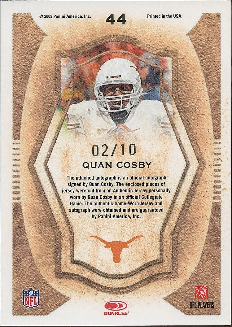 Quan Cosby 2009 Threads Auto Autograph Game Worn Patch RC Texas Longhorns 2/10