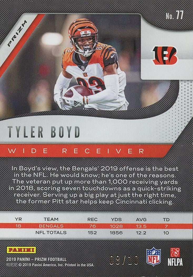 Tyler Boyd 2019 Prizm GOLD Prizm SSP Cincinnati Bengals 8/10 #77