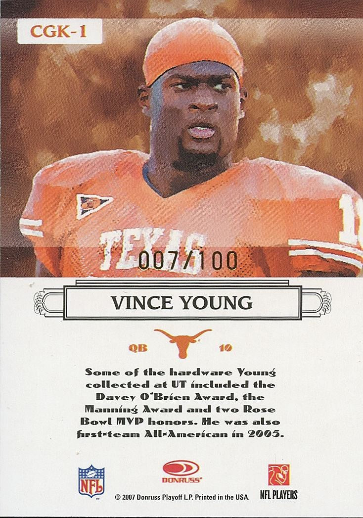 Vince Young 2007 Donruss Threads Gridiron Kings Texas Longhorns 7/100