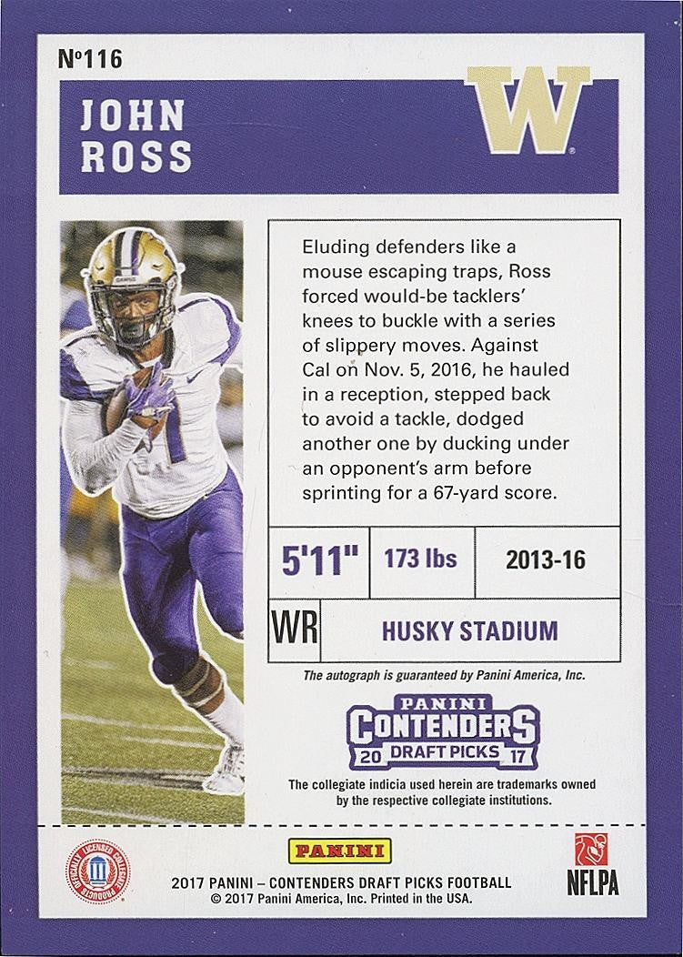John Ross 2017 Contenders Auto Autograph SSP 4/15 Washington Huskies
