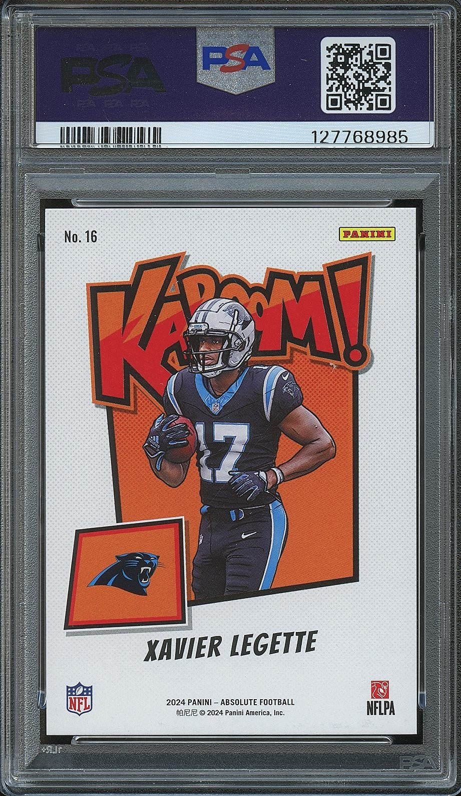 Xavier Legette 2024 Absolute KABOOM! CASE HIT Rookie RC Panthers PSA 10