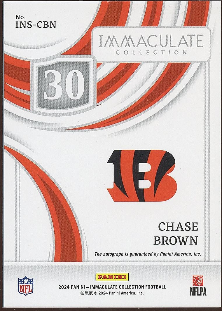 Chase Brown 2024 Immaculate Numbers Auto Autograph Cincinnati Bengals 6/30