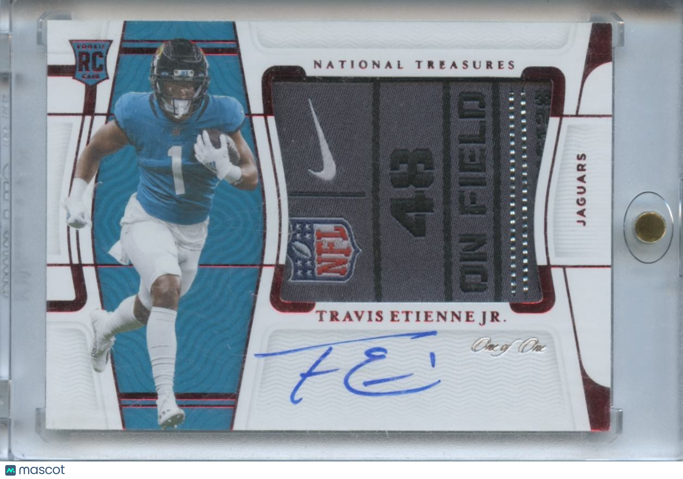 Travis Etienne Jr. 2021 National Treasures Autograph Laundry Tag RC Jaguars 1/1