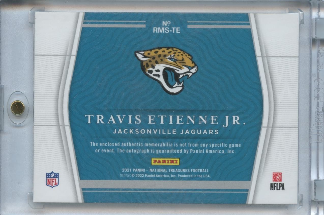 Travis Etienne Jr. 2021 National Treasures Autograph Laundry Tag RC Jaguars 1/1